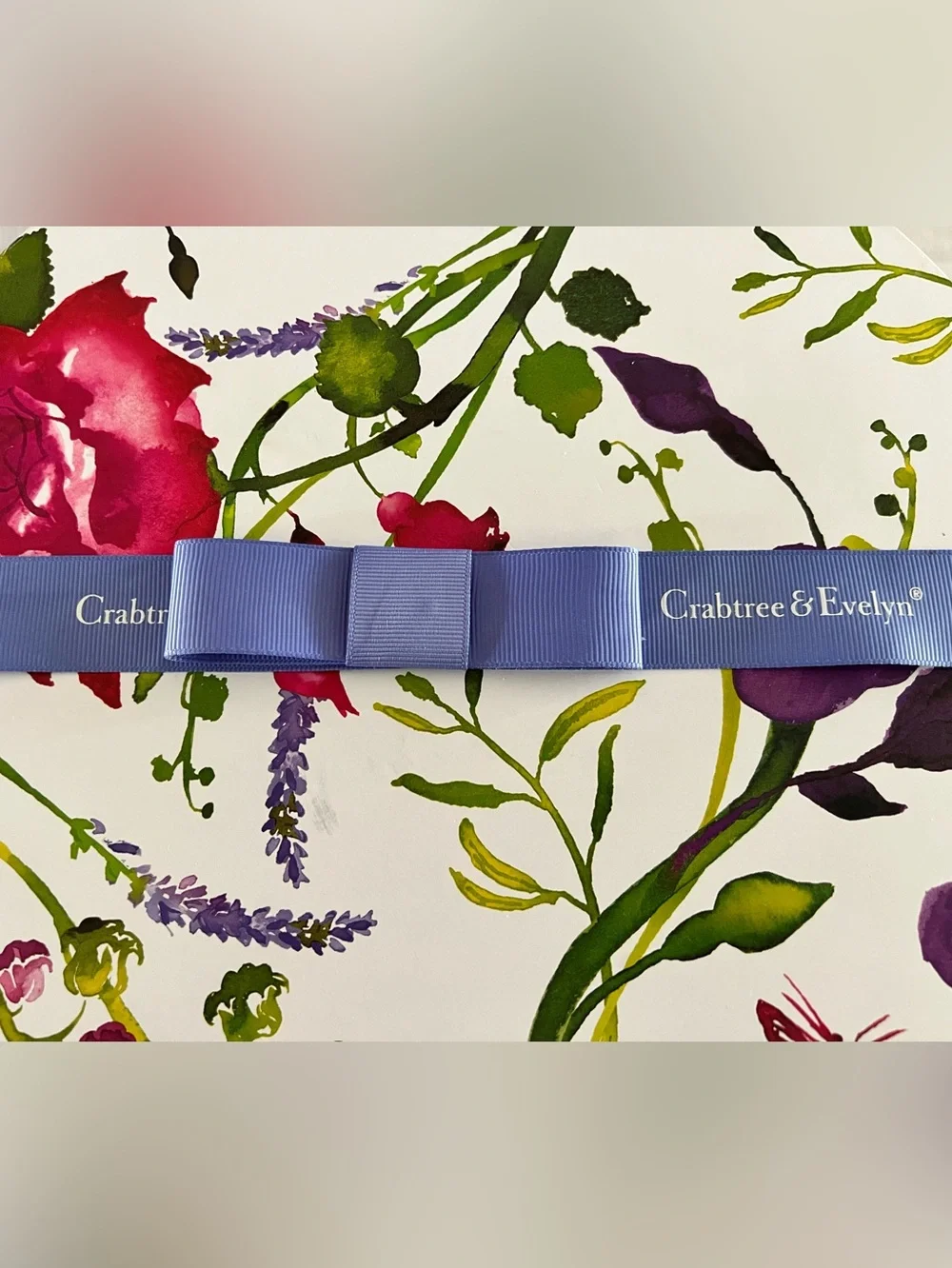 Crabtree & Evelyn Periwinkle Grosgrain Bow, Decorative Hat Box, Hair Accessory.